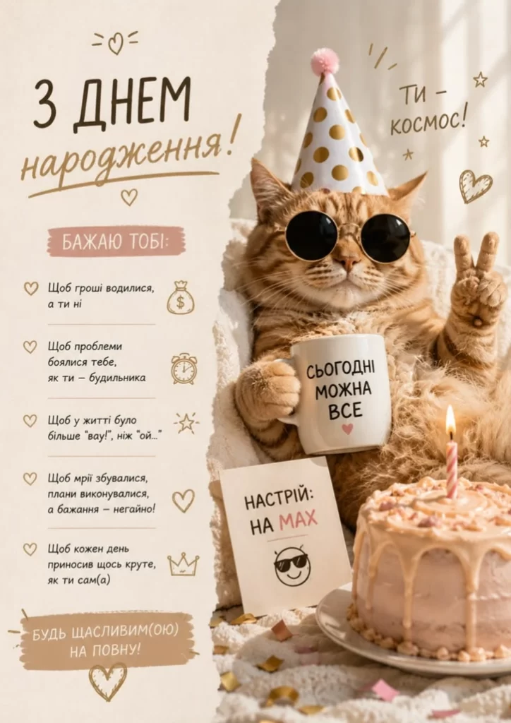 ти космос - крута листівка побажання з днем народження жінці