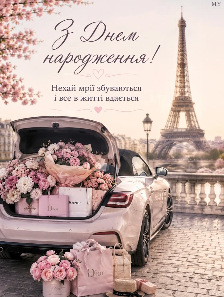 листівка до відео привітання з днем народження на фоні парижу
